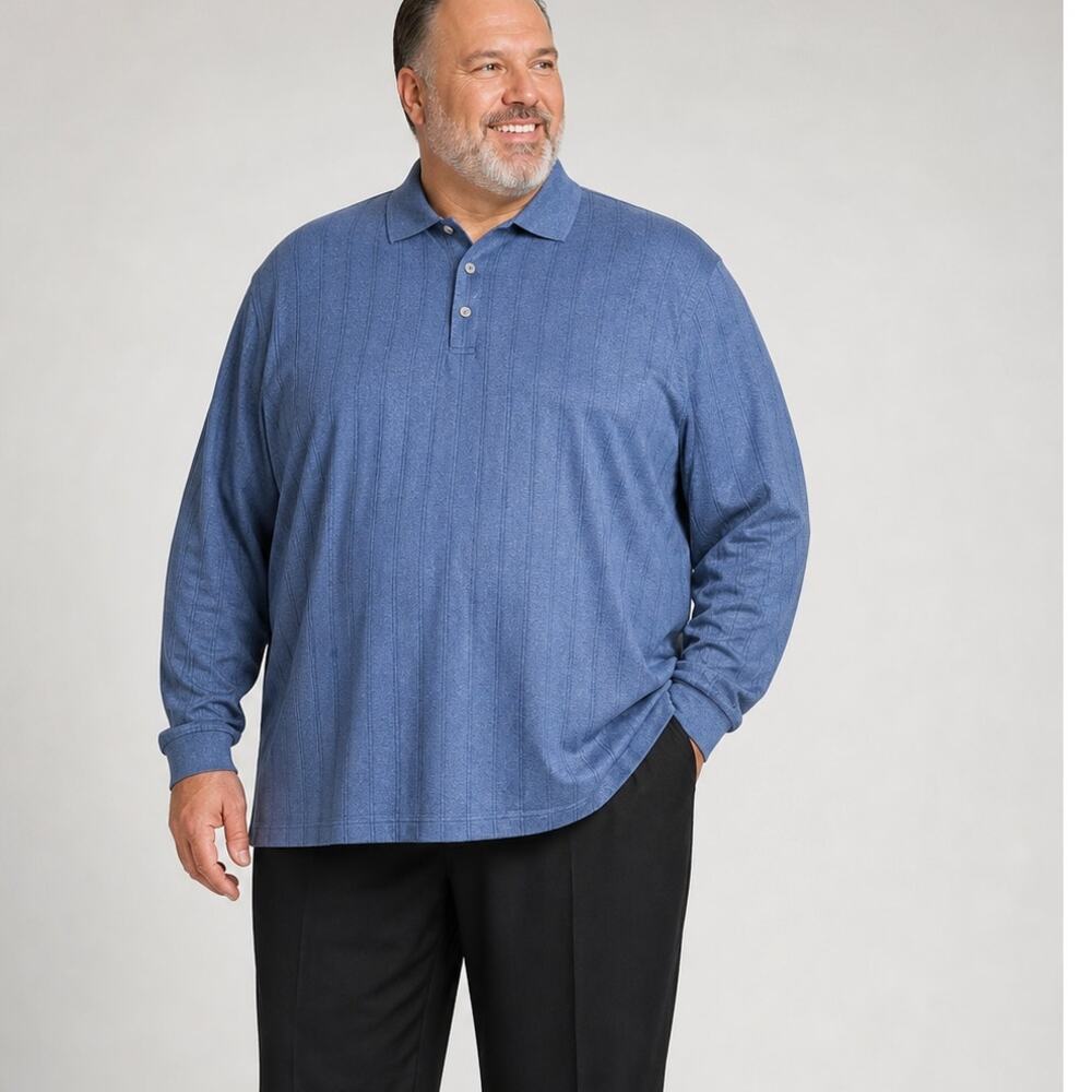 Van Heusen Jaspe Polo Shirt Long Sleeve Textured Classic Fit Size 3XLT NWT